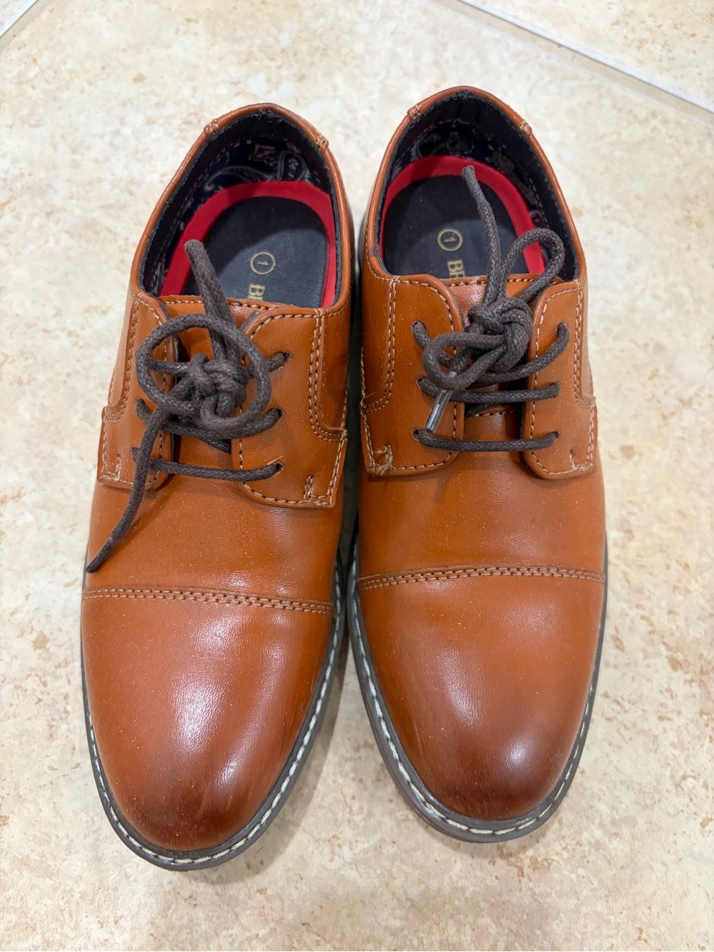 Bruno Marc Boy’s Tan Leather Lace-Up Dress Shoes